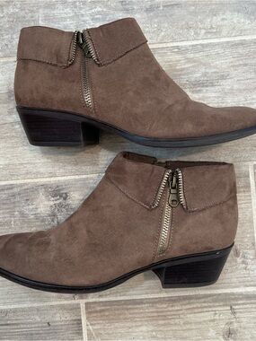 Xappeal Brown Suede Ankle Booties with Side Zipper